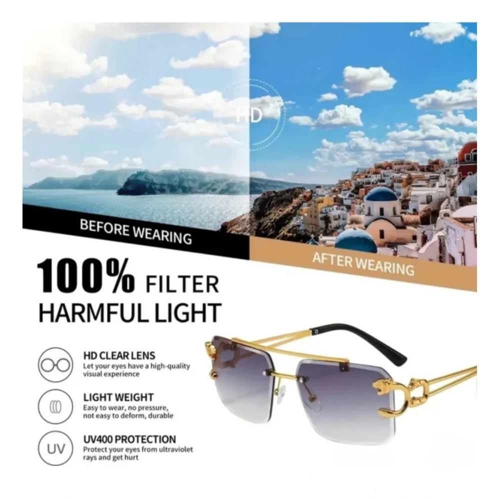 Vogue Rimless Square Sunglasses in Gradient Black & Gold
