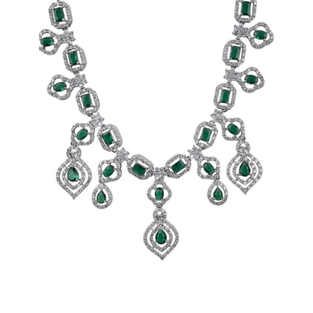 Aethel Emerald Royale Silver-Plated Necklace & Drop Earrings Set