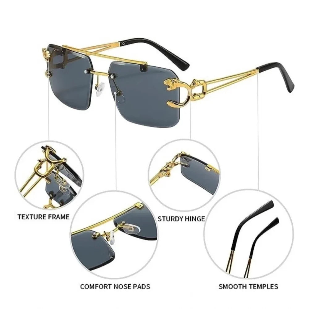 Vogue Rimless Square Sunglasses in Gradient Black & Gold
