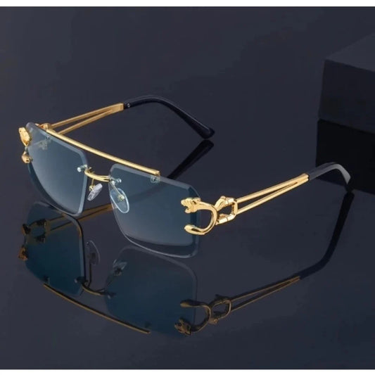 Vogue Rimless Square Sunglasses in Gradient Black & Gold