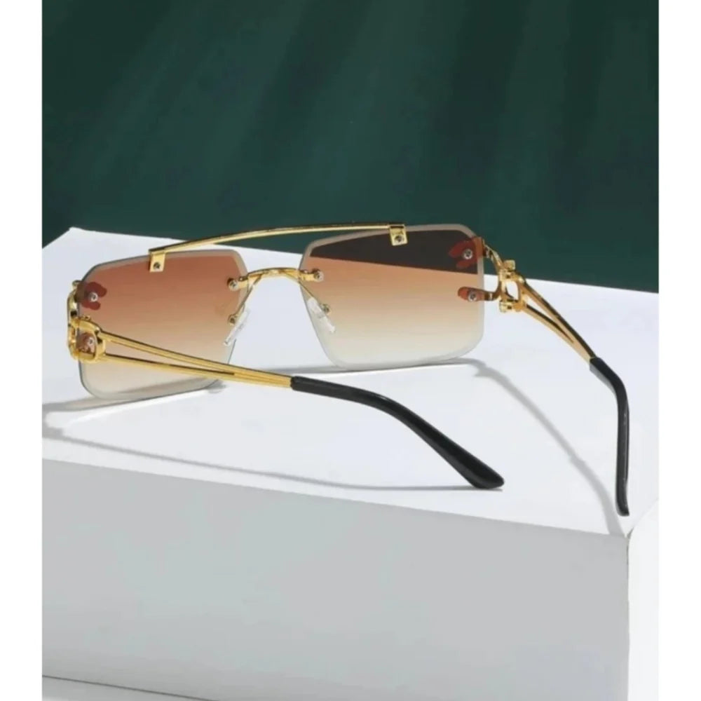 Aurelia Rimless Gold Accent Sunglasses – Brown Gradient