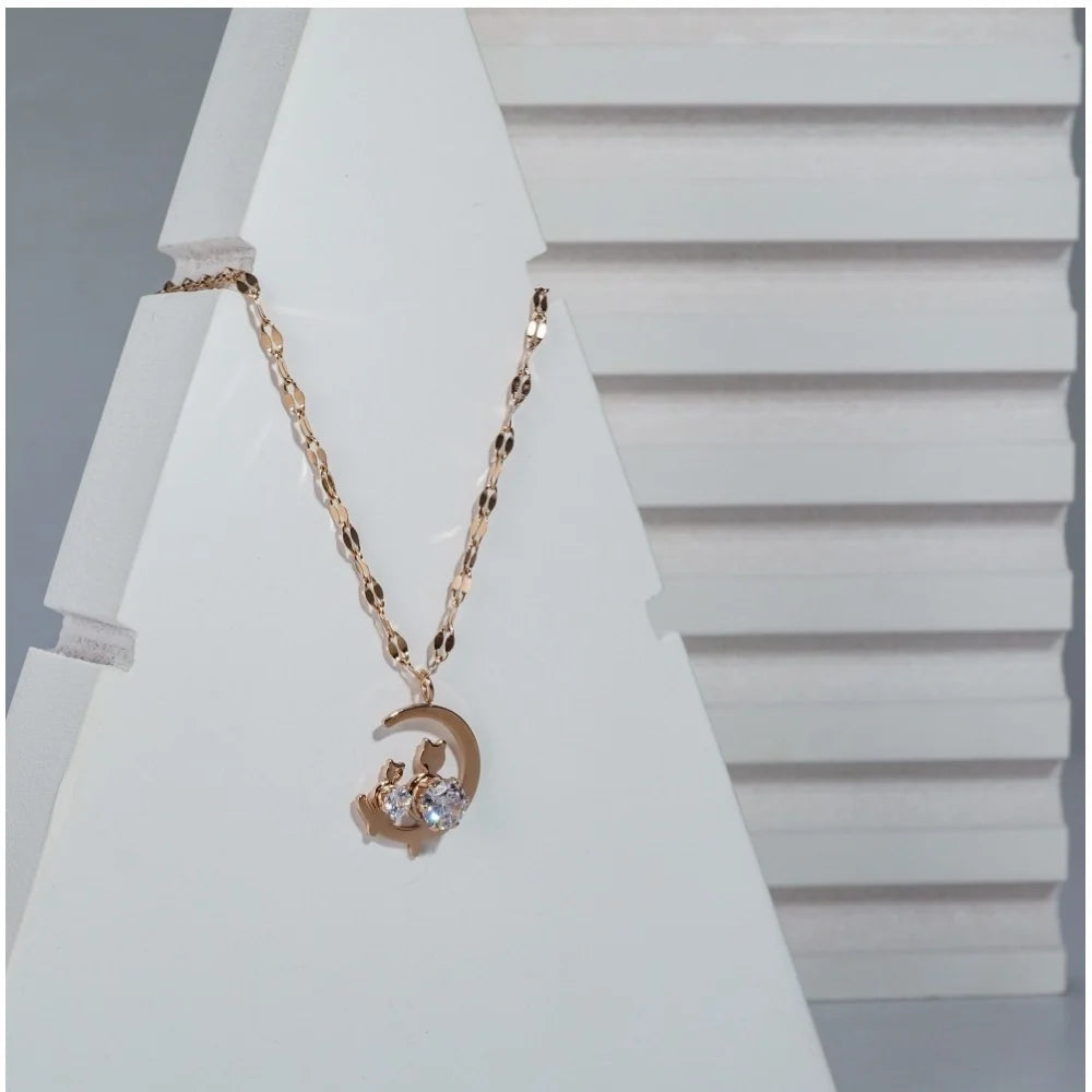 Celestial Grace: Gold Plated Stainless Steel Crescent Moon Pendant