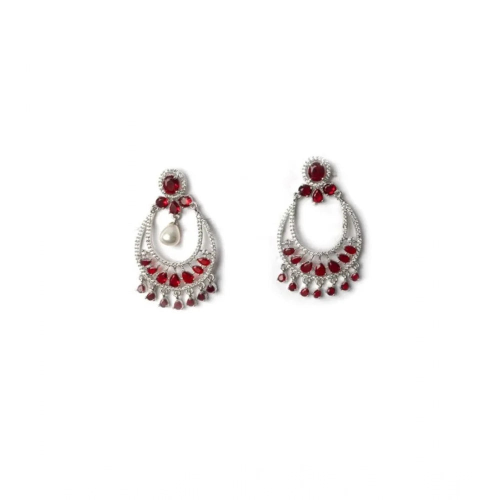 Aurelia Regal Crimson Crescent & Pearl Drop Earrings