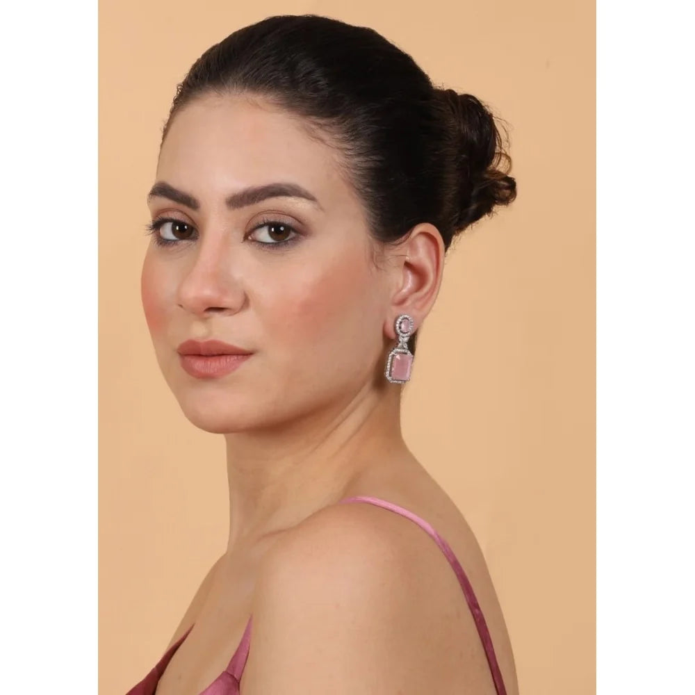 Silver-Plated Pastel Pink Emerald-Cut Statement Drop Earrings