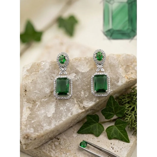 Luxury Silver Plated Emerald Green Crystal Drop Earrings