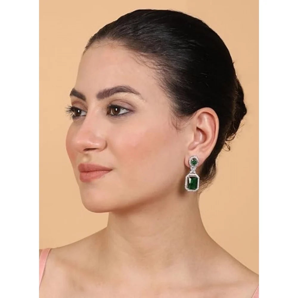 Luxury Silver Plated Emerald Green Crystal Drop Earrings