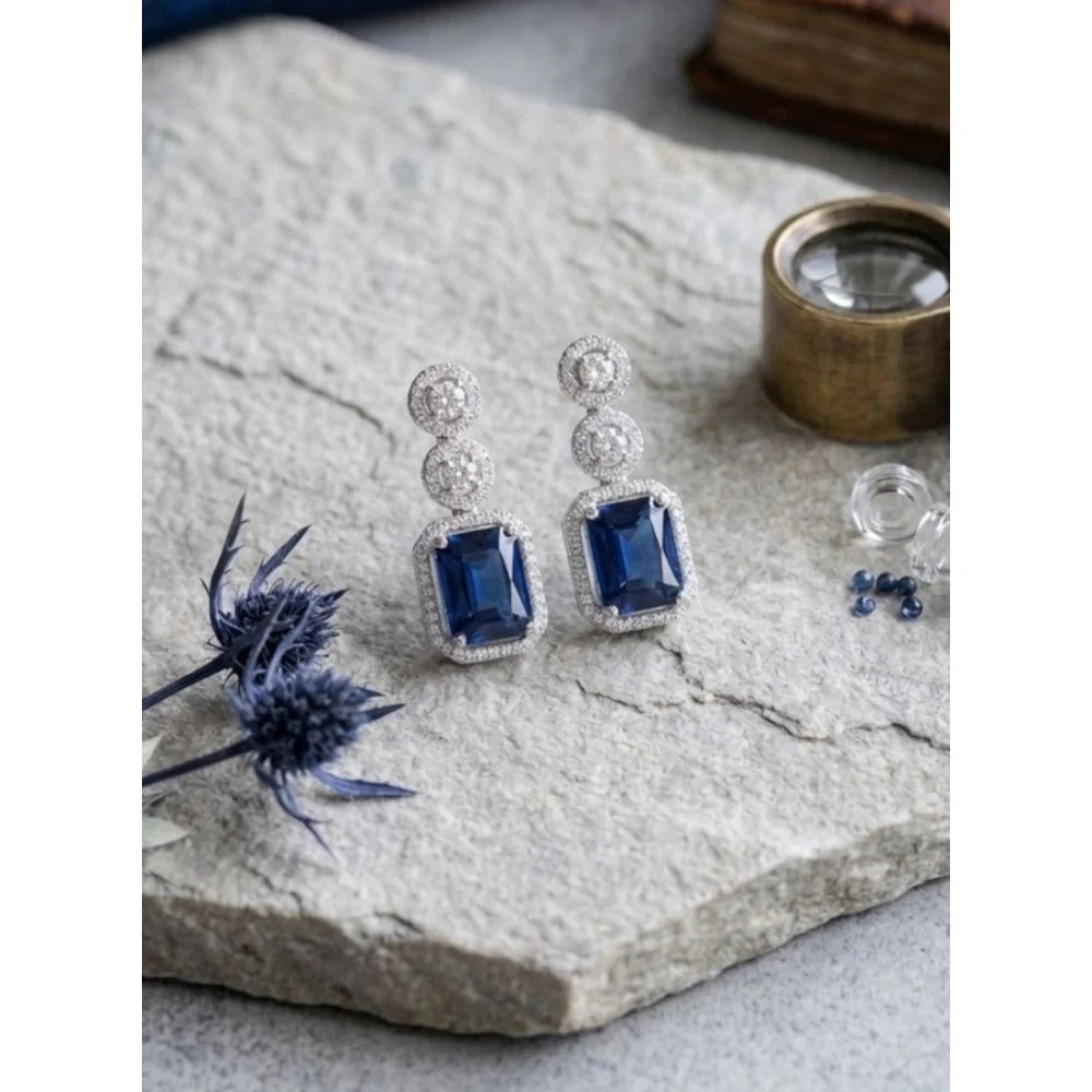 Celeste Emerald-Cut Royal Blue Gemstone Drop Earrings