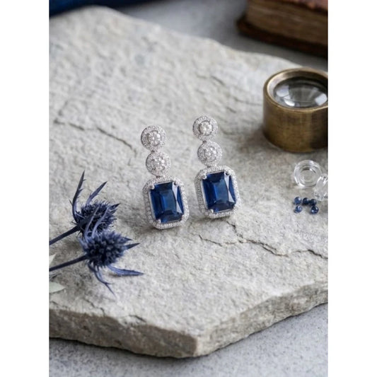 Celeste Emerald-Cut Royal Blue Gemstone Drop Earrings