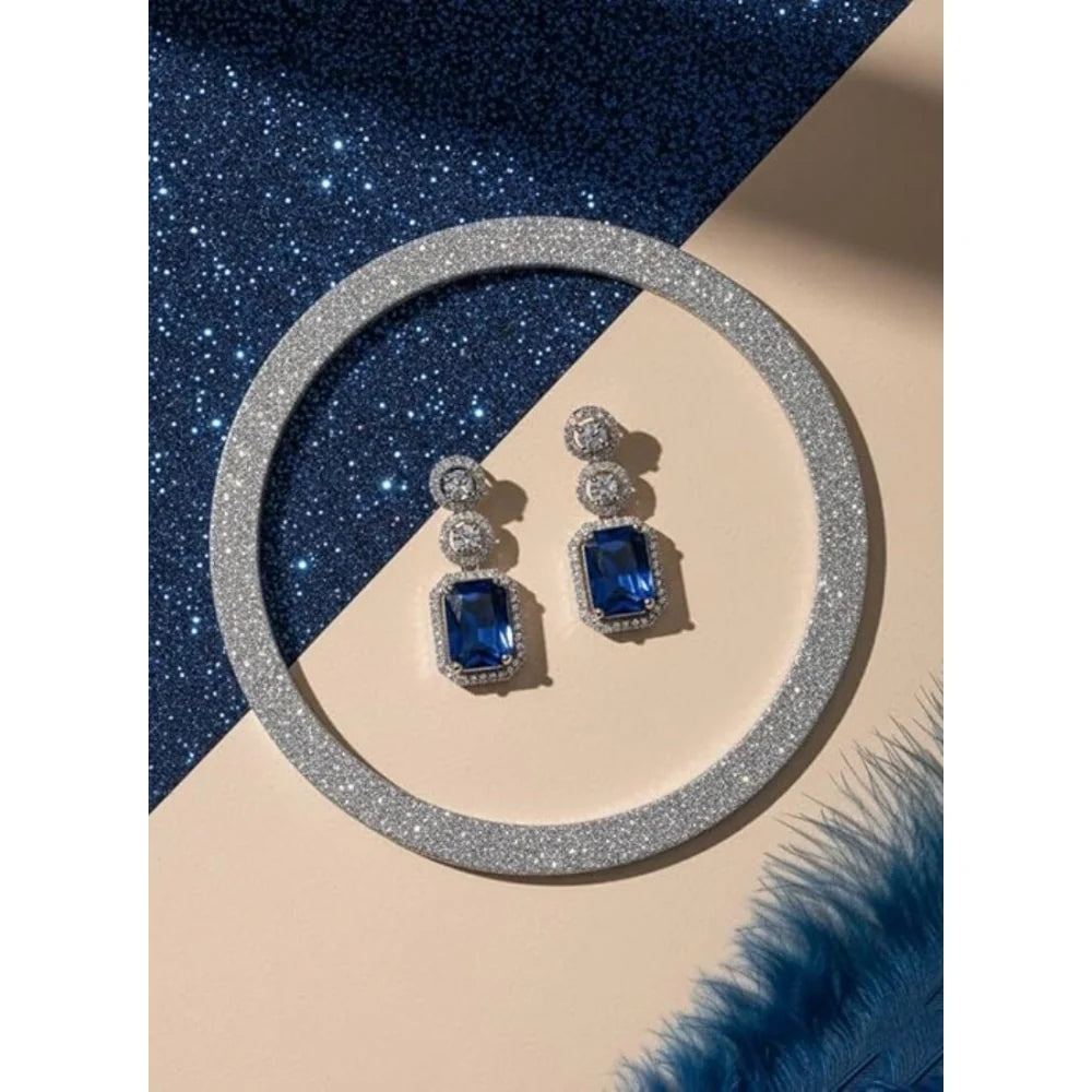 Celeste Emerald-Cut Royal Blue Gemstone Drop Earrings