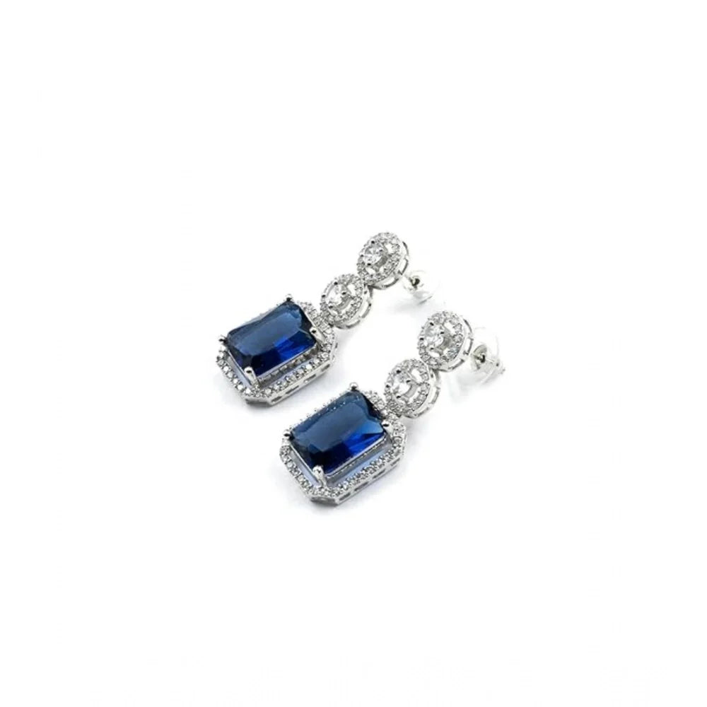 Celeste Emerald-Cut Royal Blue Gemstone Drop Earrings