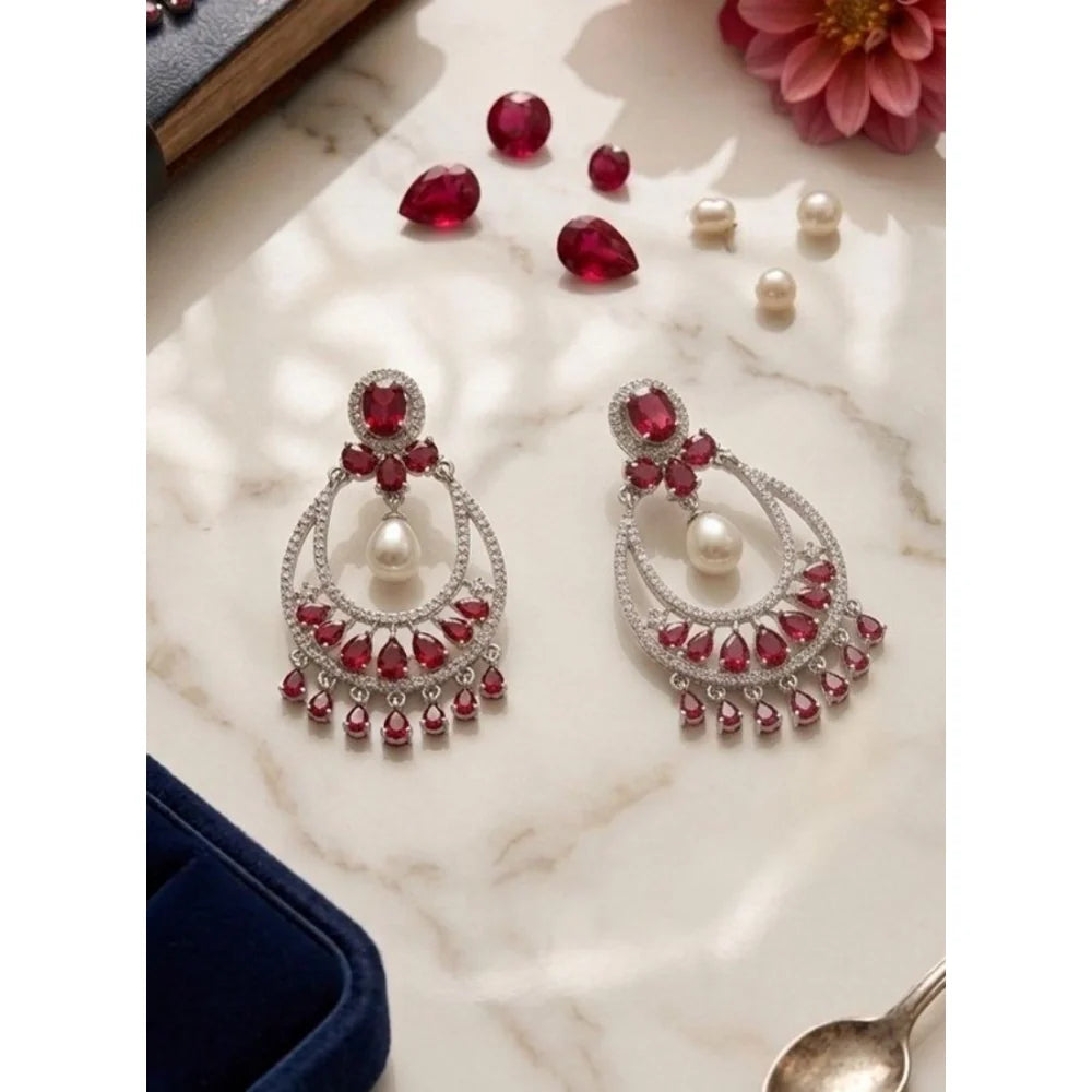 Aurelia Regal Crimson Crescent & Pearl Drop Earrings