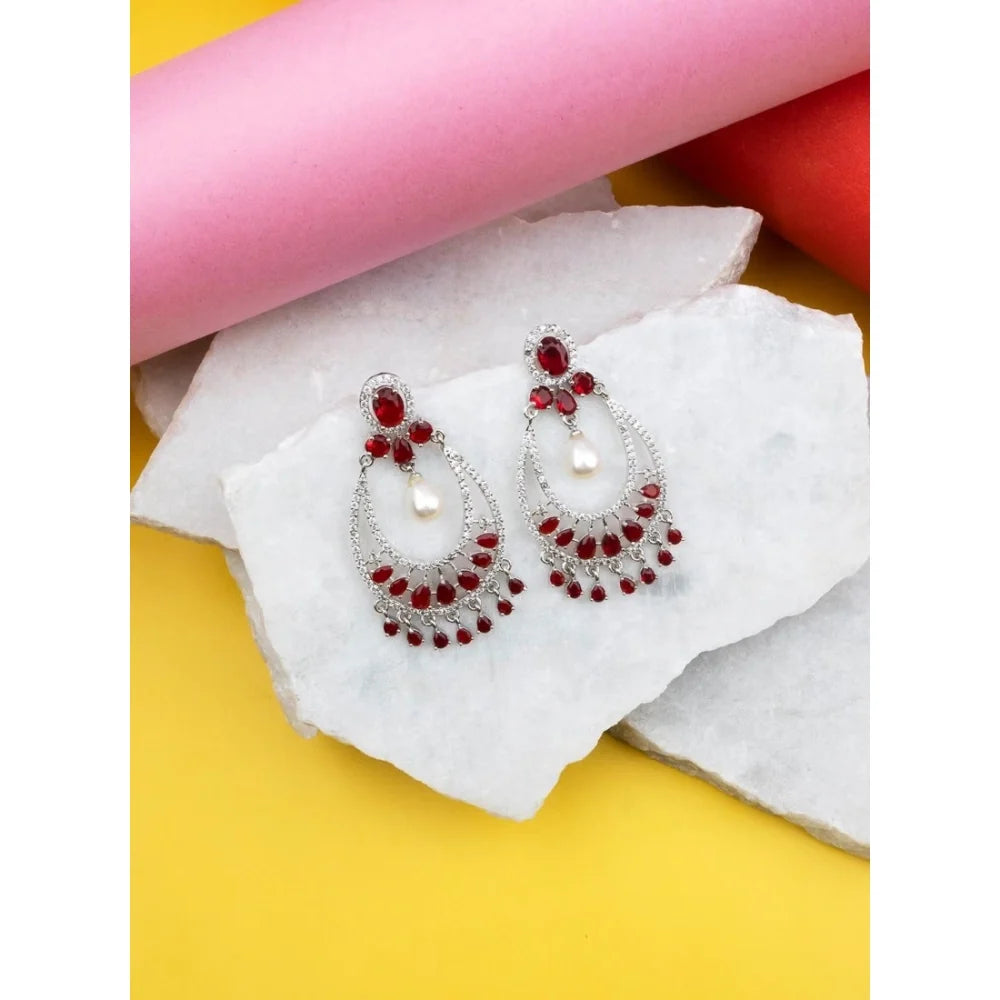 Aurelia Regal Crimson Crescent & Pearl Drop Earrings