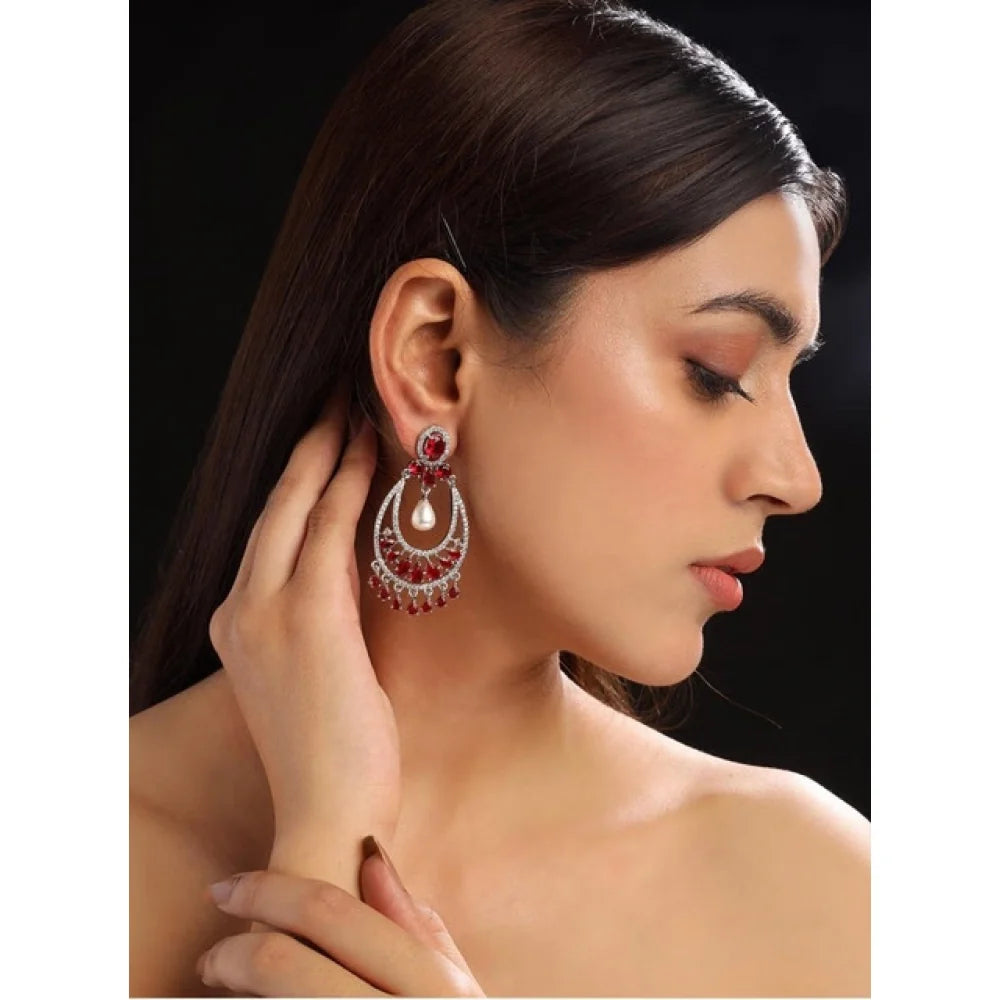 Aurelia Regal Crimson Crescent & Pearl Drop Earrings