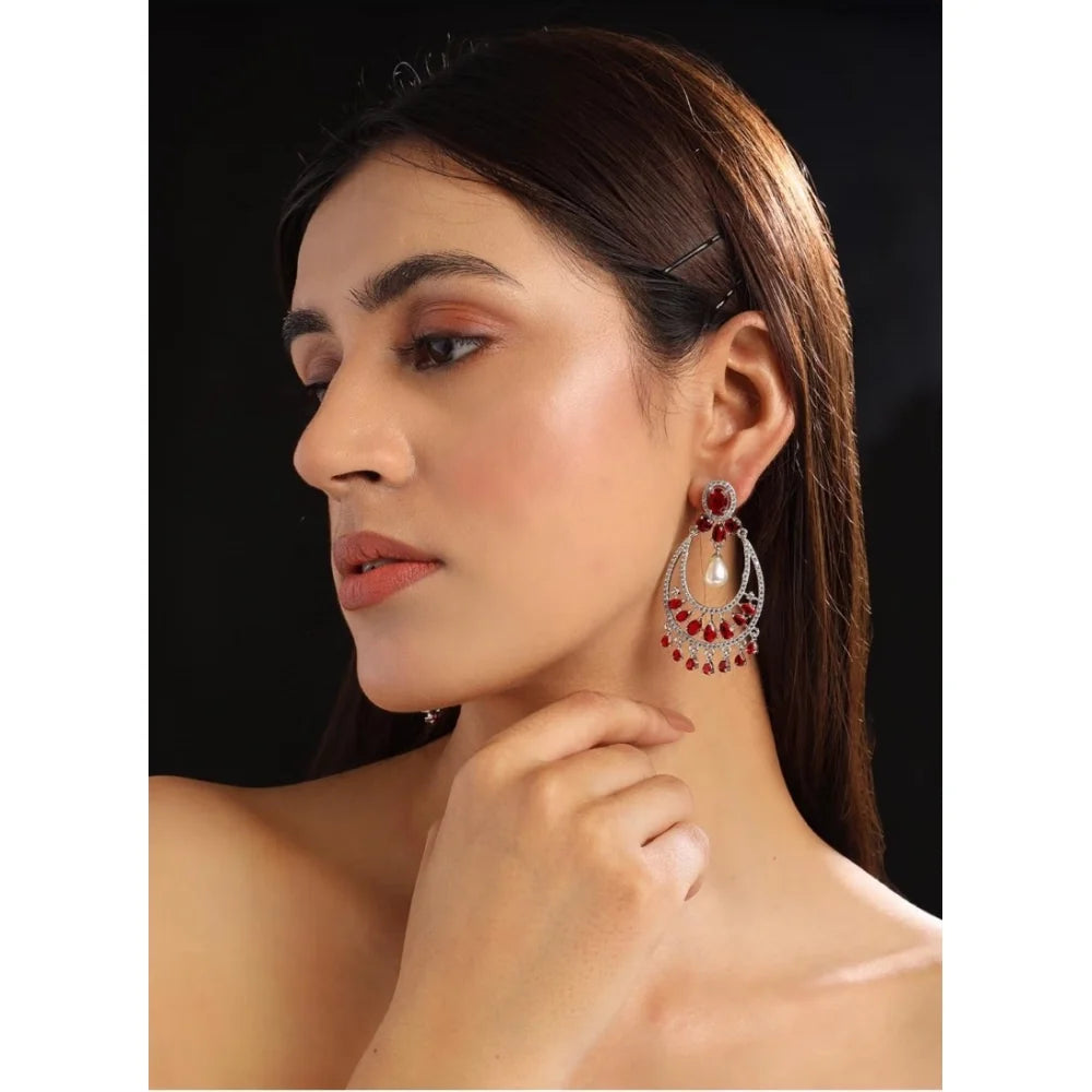 Aurelia Regal Crimson Crescent & Pearl Drop Earrings
