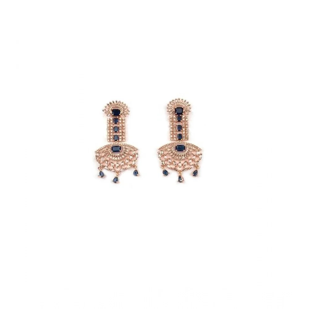 Royal Sapphire Blue American Diamond Chandelier Statement Earrings