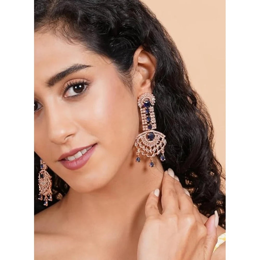Royal Sapphire Blue American Diamond Chandelier Statement Earrings