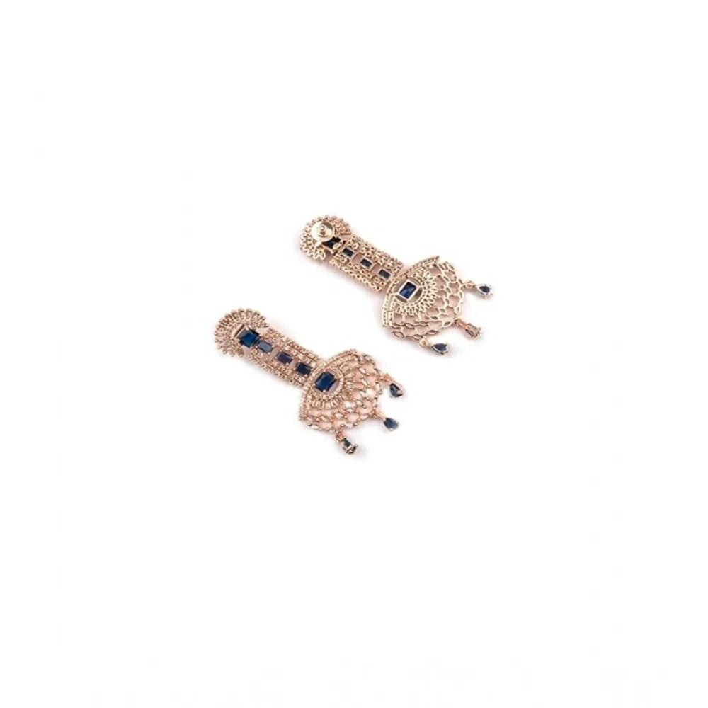 Royal Sapphire Blue American Diamond Chandelier Statement Earrings