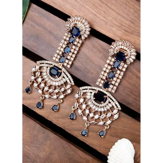 Royal Sapphire Blue American Diamond Chandelier Statement Earrings