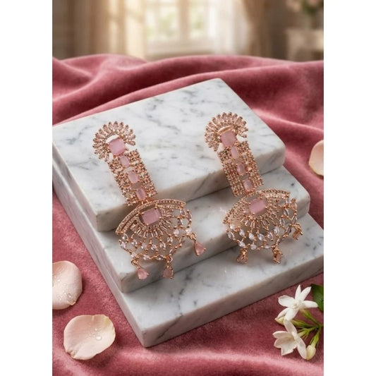 Rose Gold Blush Pink American Diamond Chandelier Statement Earrings