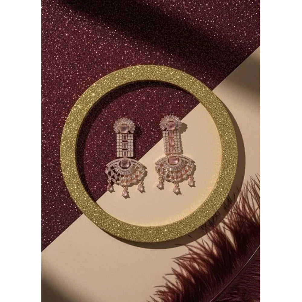 Rose Gold Blush Pink American Diamond Chandelier Statement Earrings