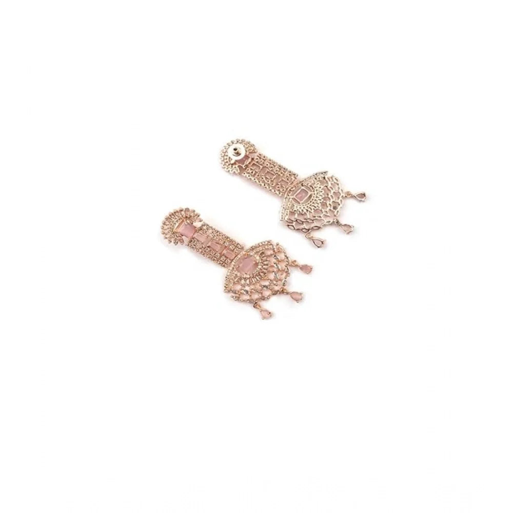 Rose Gold Blush Pink American Diamond Chandelier Statement Earrings