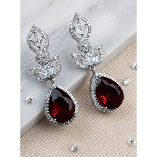 Silver-Plated Crimson Ruby Drop Earrings