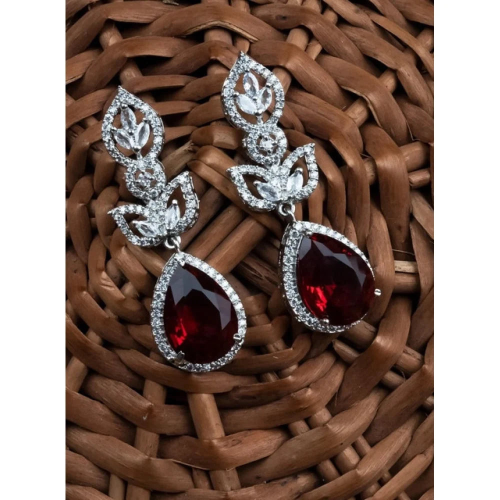 Silver-Plated Crimson Ruby Drop Earrings