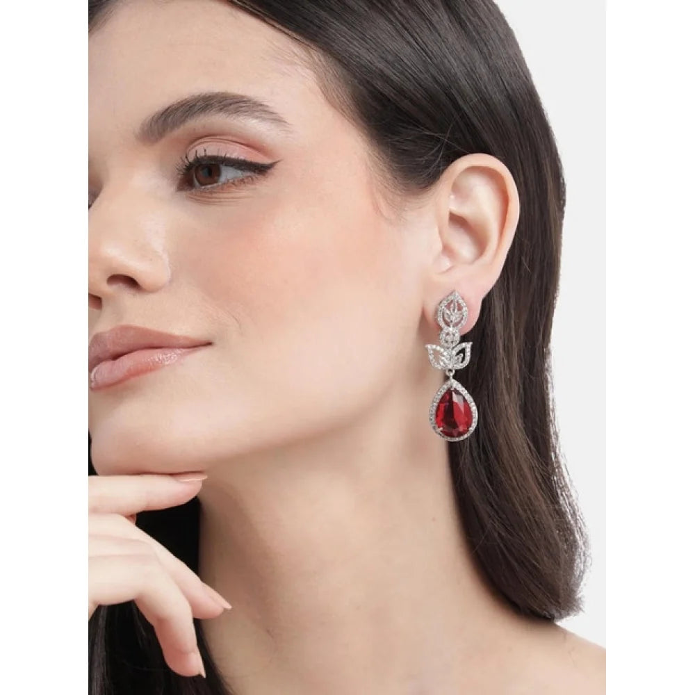 Silver-Plated Crimson Ruby Drop Earrings