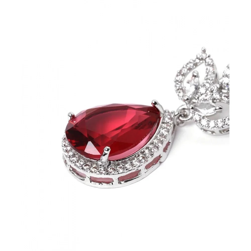 Silver-Plated Crimson Ruby Drop Earrings
