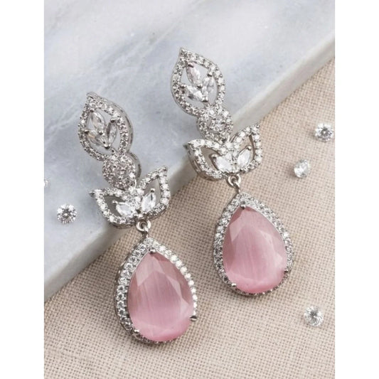 Rosalia Petal & Zirconia Silver Drop Earrings in Blush Pink