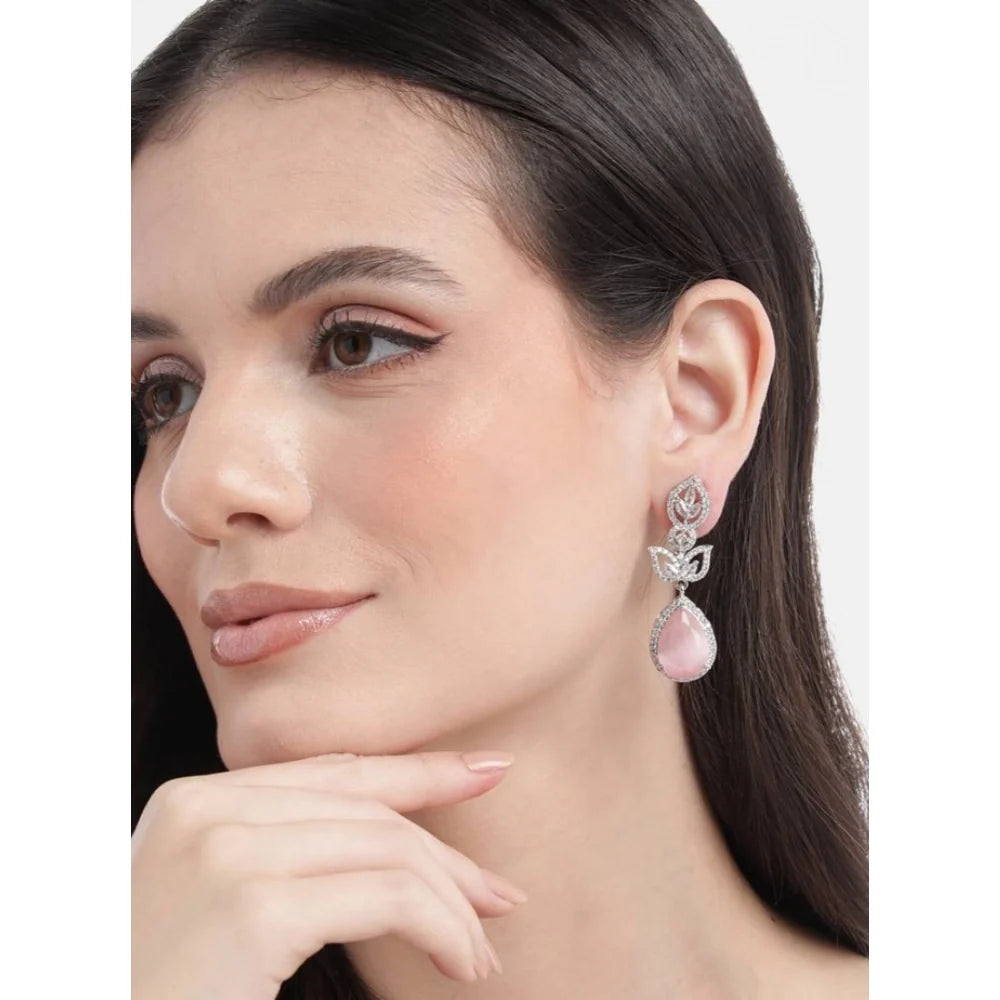 Rosalia Petal & Zirconia Silver Drop Earrings in Blush Pink