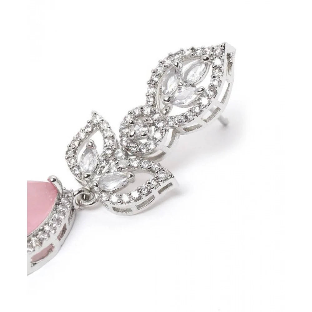 Rosalia Petal & Zirconia Silver Drop Earrings in Blush Pink