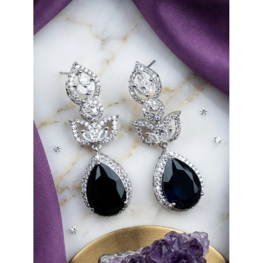 Silver-Plated Sapphire Blue Teardrop Earrings