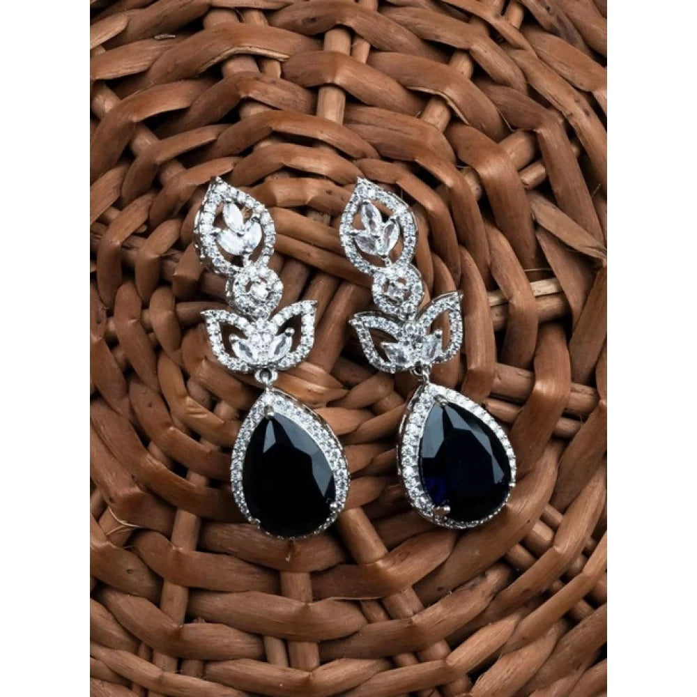 Silver-Plated Sapphire Blue Teardrop Earrings