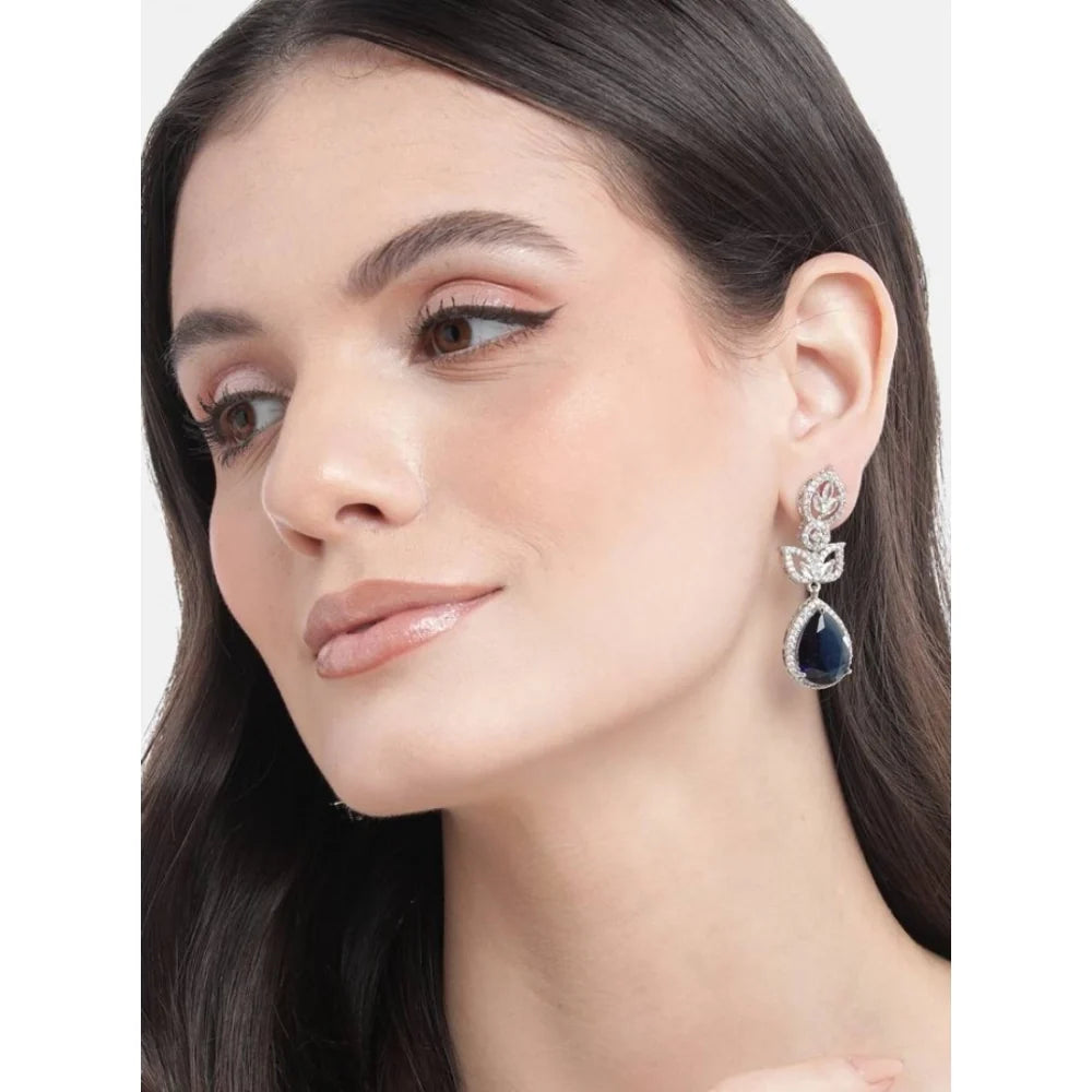Silver-Plated Sapphire Blue Teardrop Earrings