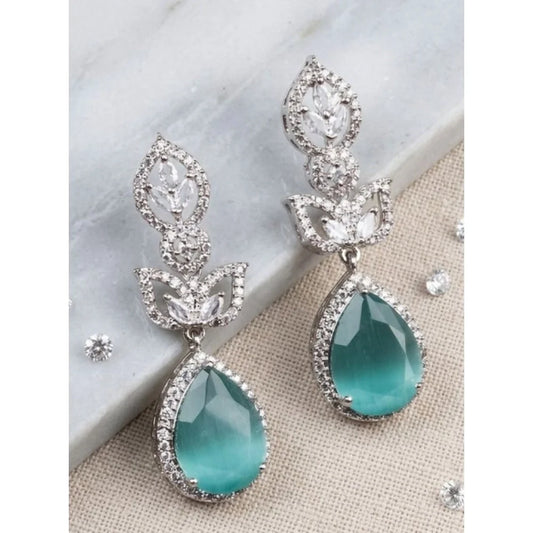Aura Mint Turquoise Gemstone & CZ Leaf Drop Earrings