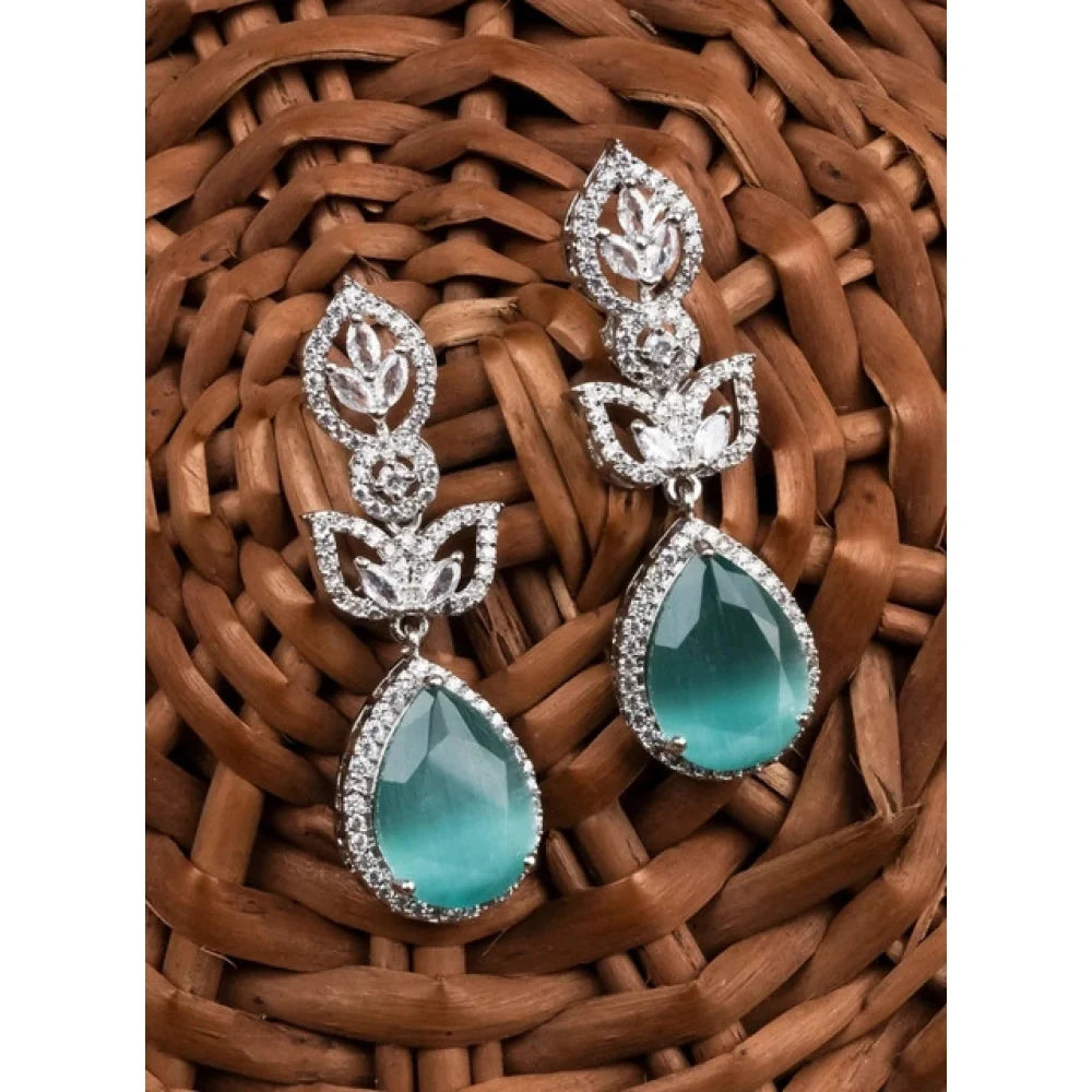Aura Mint Turquoise Gemstone & CZ Leaf Drop Earrings