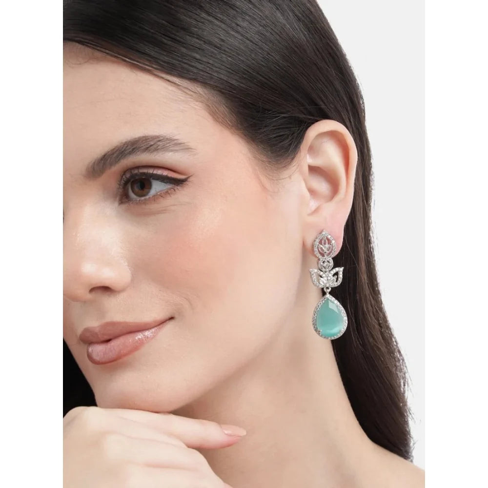 Aura Mint Turquoise Gemstone & CZ Leaf Drop Earrings