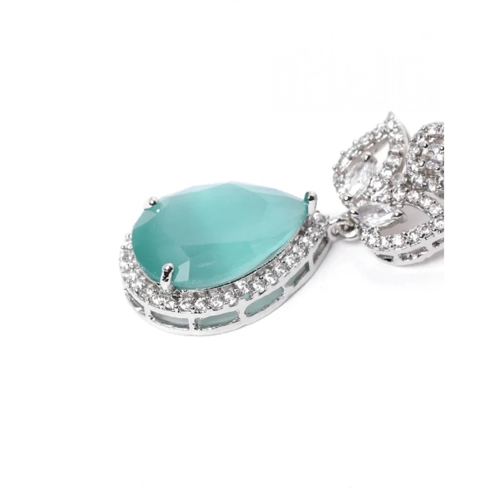 Aura Mint Turquoise Gemstone & CZ Leaf Drop Earrings
