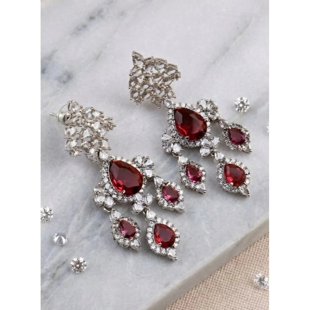 Silver-Plated Crimson Ruby Chandelier Drop Earrings