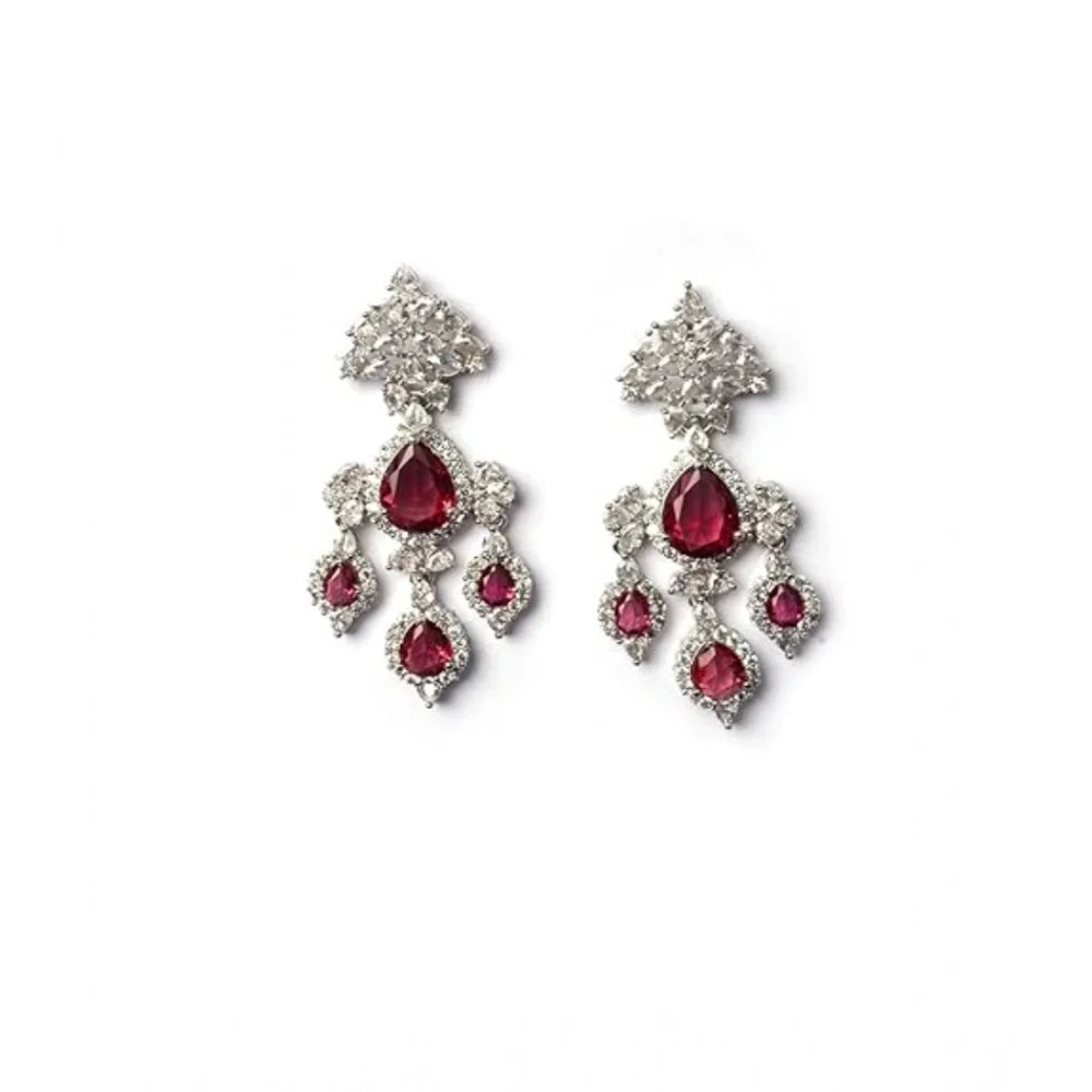 Silver-Plated Crimson Ruby Chandelier Drop Earrings