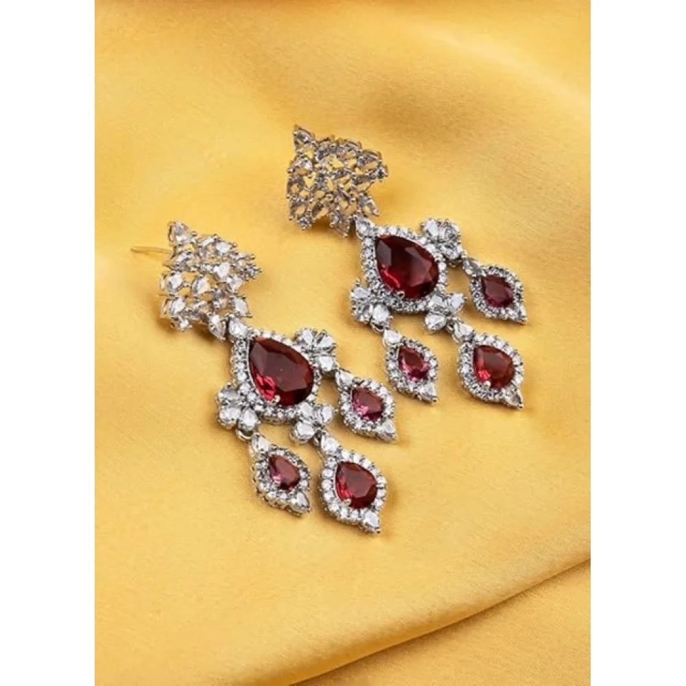 Silver-Plated Crimson Ruby Chandelier Drop Earrings