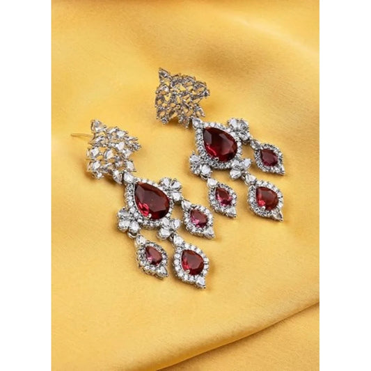 Silver-Plated Crimson Ruby Chandelier Drop Earrings