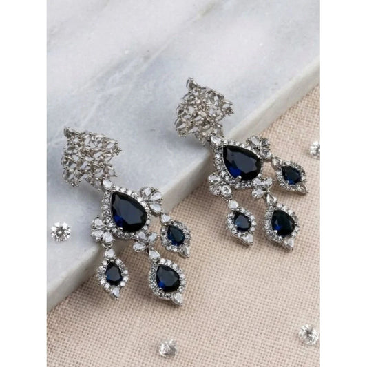 Celeste Midnight Sapphire & Crystal Silver Earrings