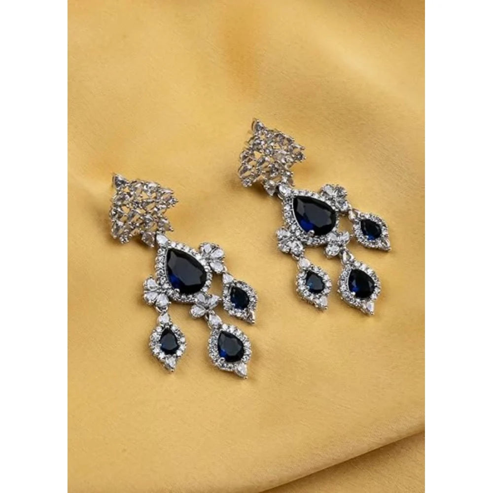 Celeste Midnight Sapphire & Crystal Silver Earrings