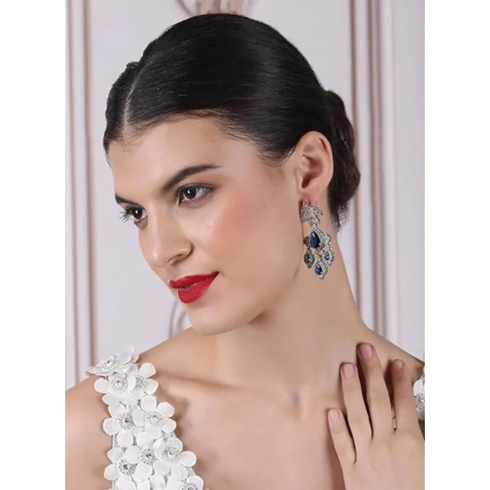 Celeste Midnight Sapphire & Crystal Silver Earrings
