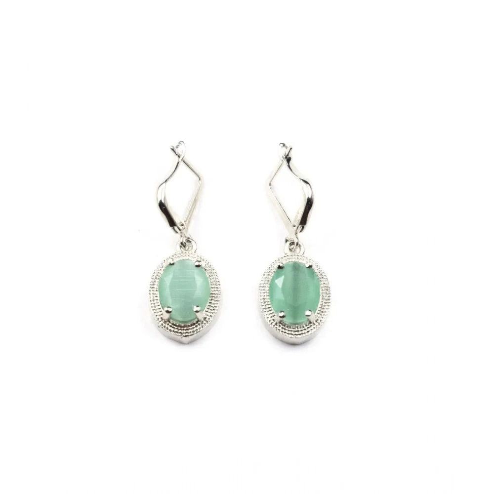 Silver-Plated Turquoise Mint Gemstone Pendant Necklace Set with Earrings