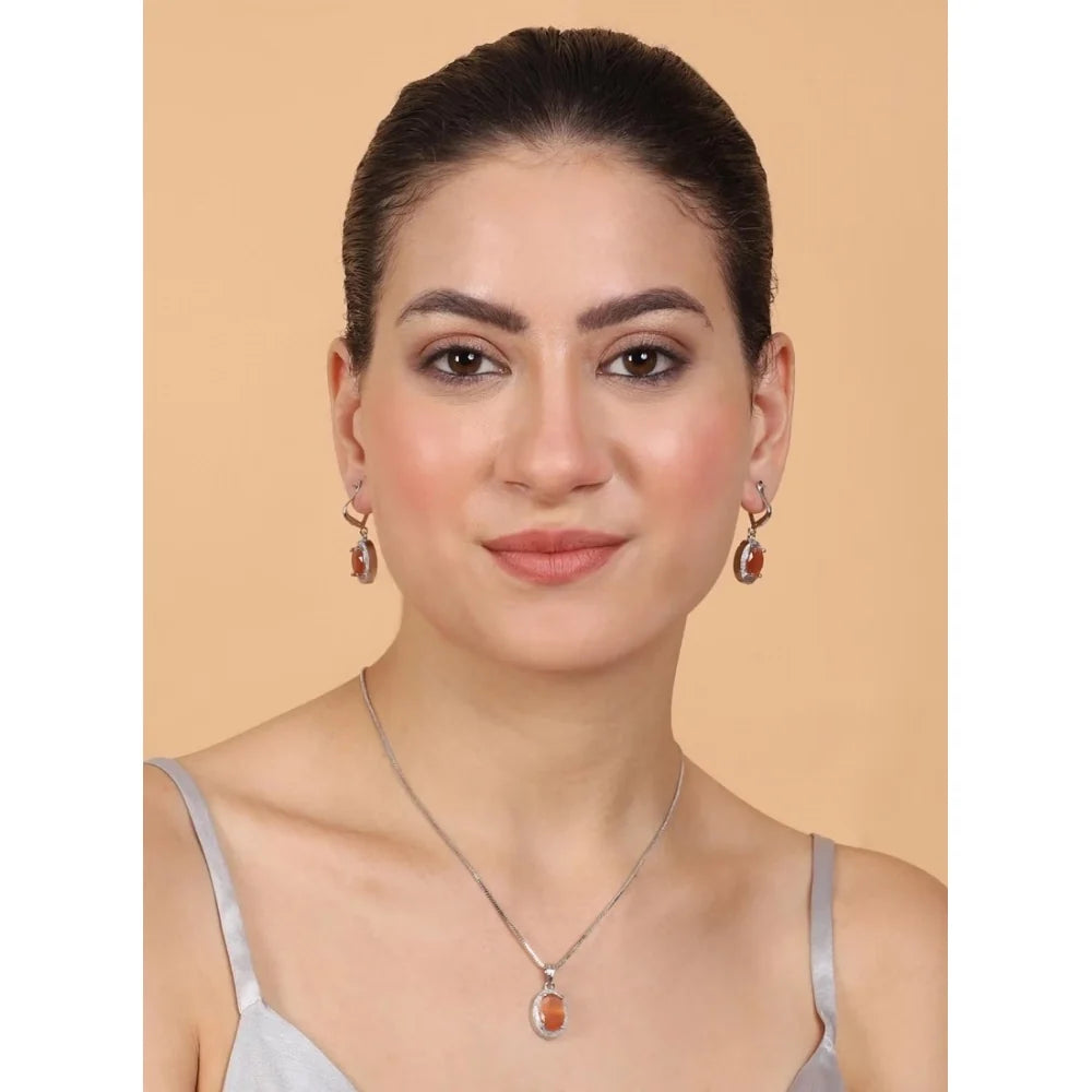 Aura Peach Opaline Oval Pendant & Lever-Back Earring Set