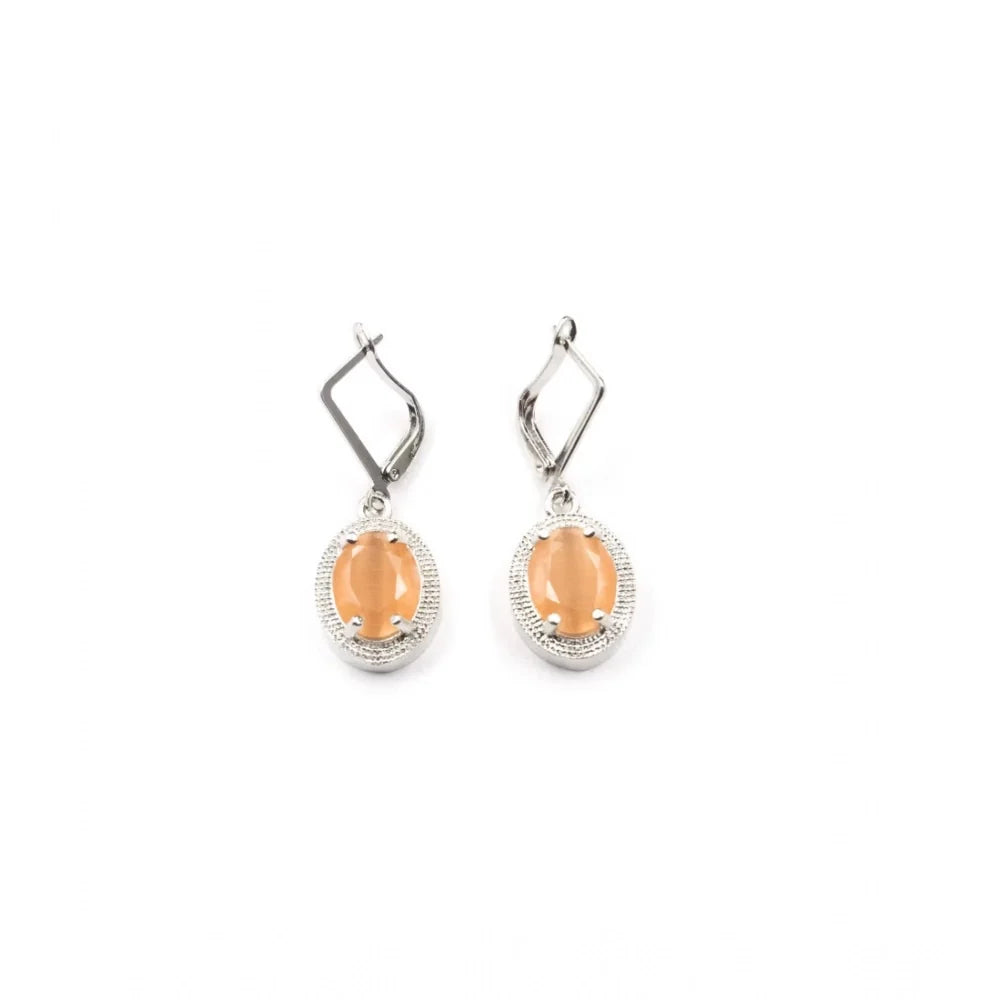 Aura Peach Opaline Oval Pendant & Lever-Back Earring Set