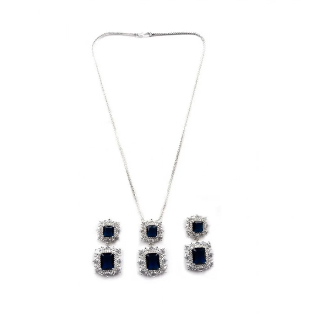 Celeste Royal Blue Micro-Paved CZ Pendant Set – Silver Finish